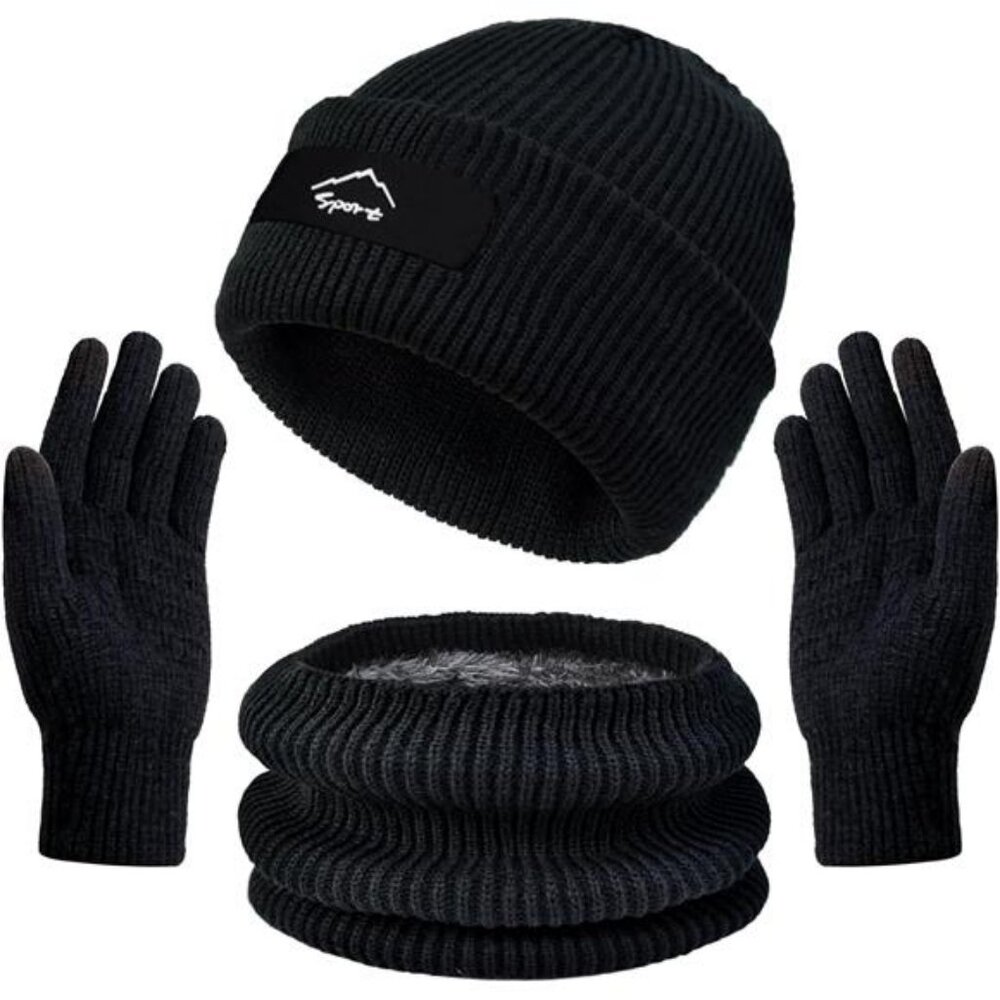 Winter Beanie Hats Scarf Gloves Set Slouchy Beanies Hat Knit Skull Cap Thick